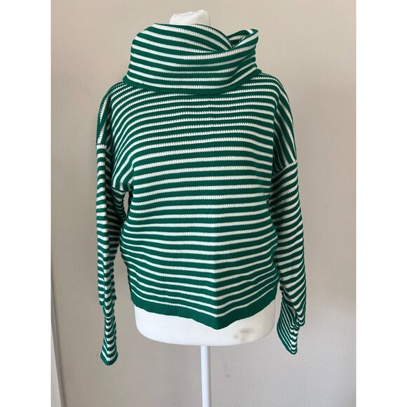 MARIA FILO green stripped turtleneck puff sleeve crossover sweater MEDIUM - Picture 2 of 7